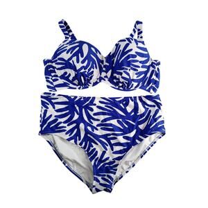 Kona Sol Swimsuit Womens 2X (20-22) Blue Bikini Padded Underwire High Waist NWT